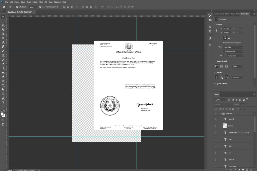 Modèle Word et PDF de certificat de fait USA Texas template